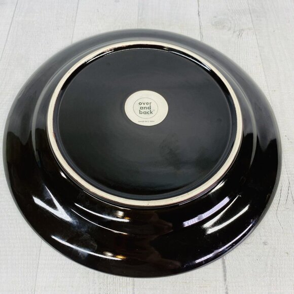 Over and Back Crackled Design Red Bronze Rim Round Ceramic Dinner Plates Set 4 - Picture 3 of 16